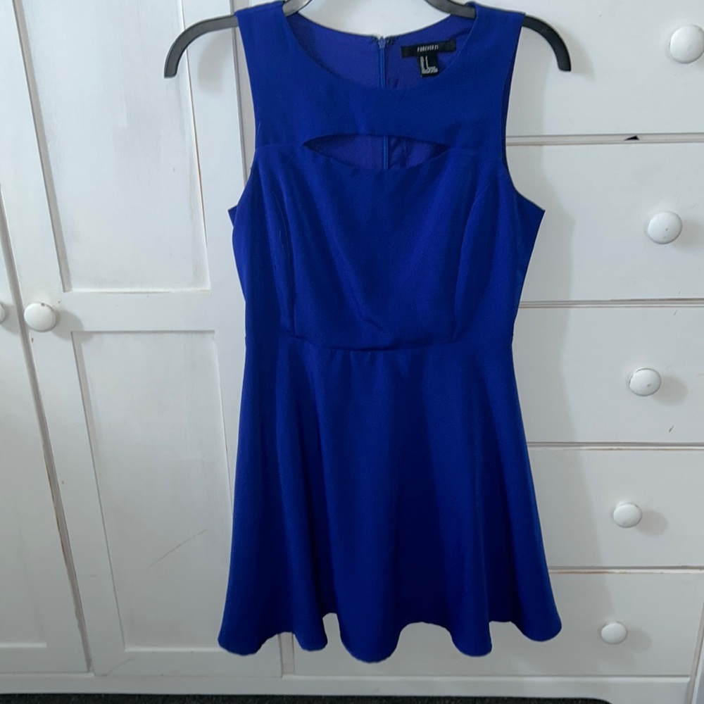 Royal Blue Skater Dress with Slit